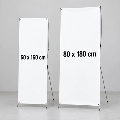 X banner ölçüleri: 60x160 cm ve 80x180 cm yan yana karşılaştırma