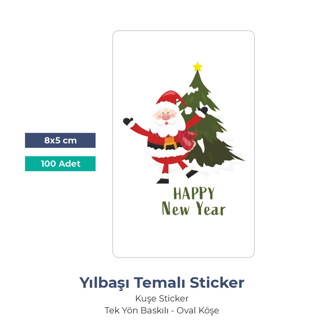 Yılbaşı Kuşe Sticker – 19 Farklı Hazır Tasarım - 8x5 cm