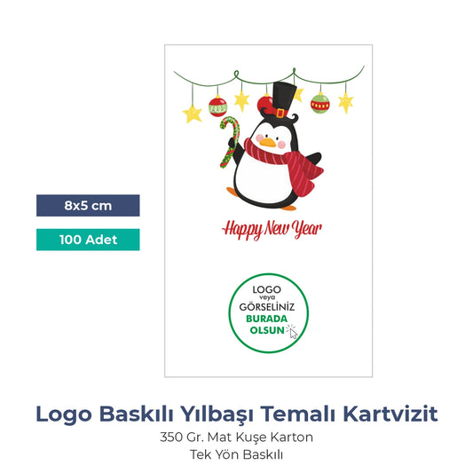 Yılbaşı Kuşe Tebrik Kartı – 19 Farklı  Tasarım - Özelleştirilebilir - 8x5 cm