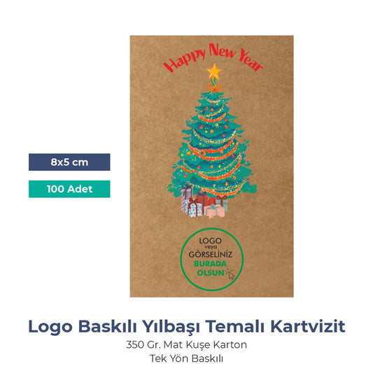 Yılbaşı Kraft Tebrik Kartı – 15 Farklı  Tasarım - Özelleştirilebilir - 8x5 cm
