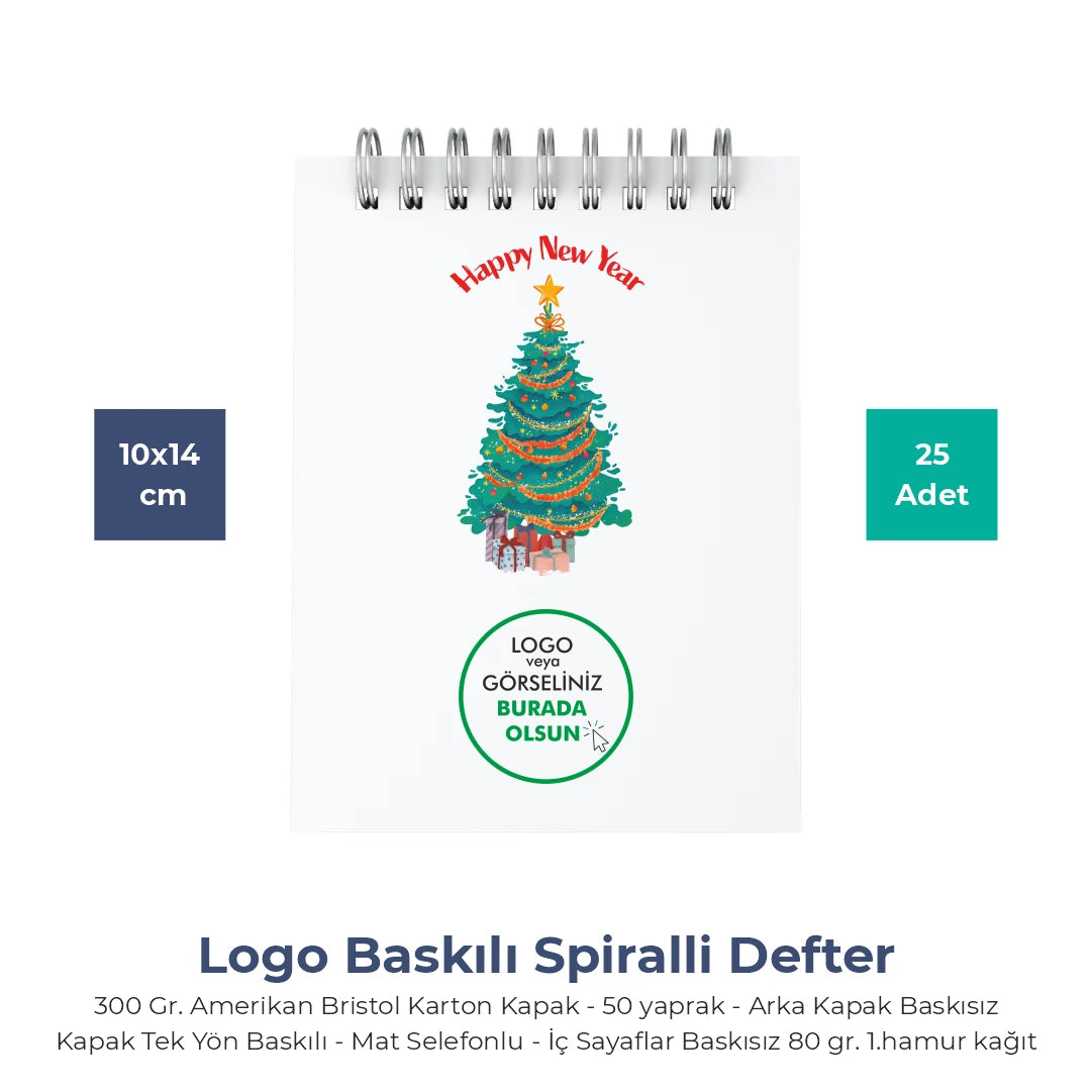 Yılbaşı Kuşe Not Defteri – 19 Farklı  Tasarım - Özelleştirilebilir - 10x14 cm