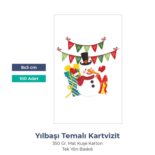 Yılbaşı Kuşe Tebrik Kartı – 19 Farklı  Hazır Tasarım - 8x5 cm