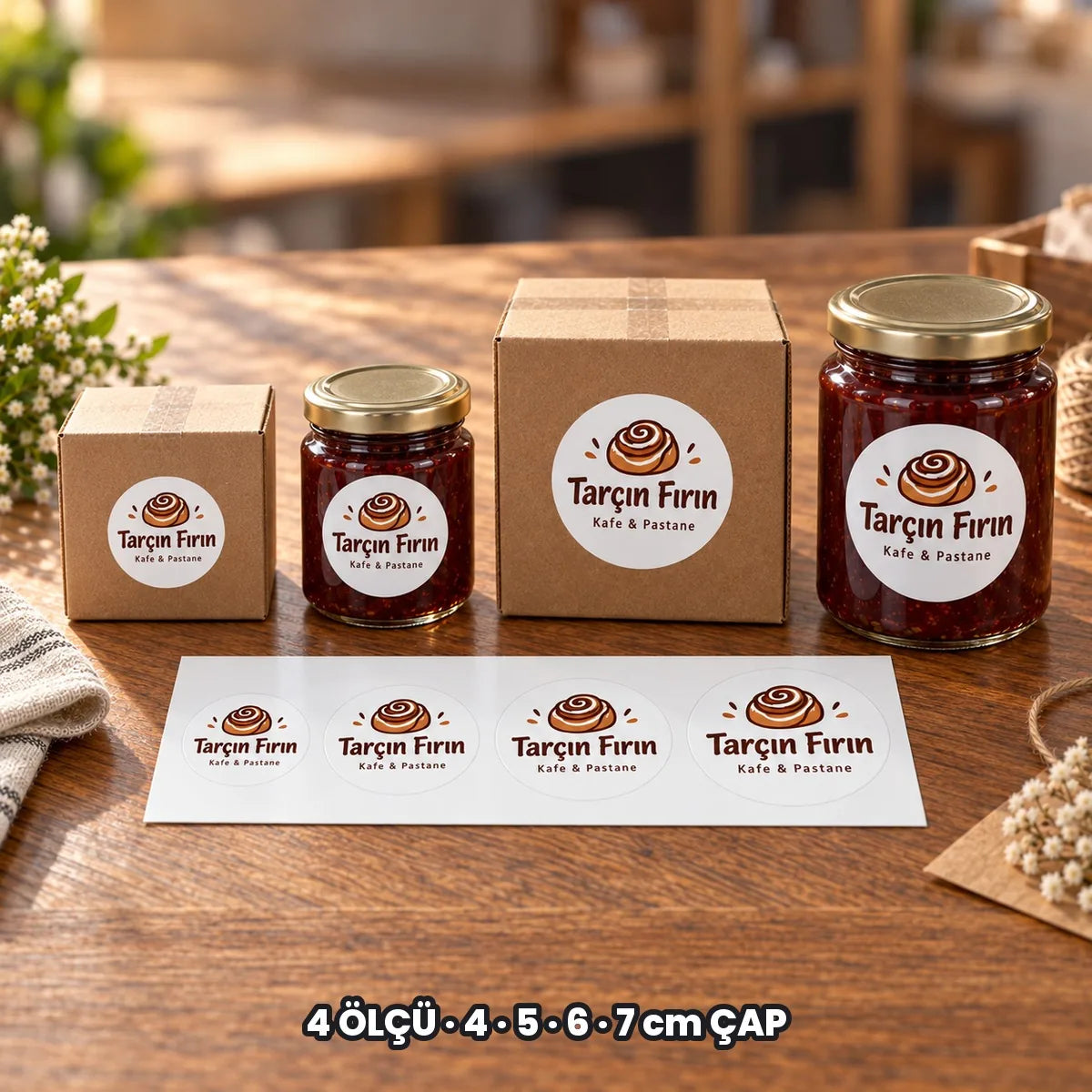 Yuvarlak sticker seçenekleri: 4 ÖLÇÜ, 4, 5, 6, 7 cm ÇAP