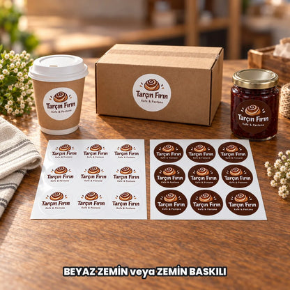 Yuvarlak sticker seçenekleri: BEYAZ ZEMİN veya ZEMİN BASKILI