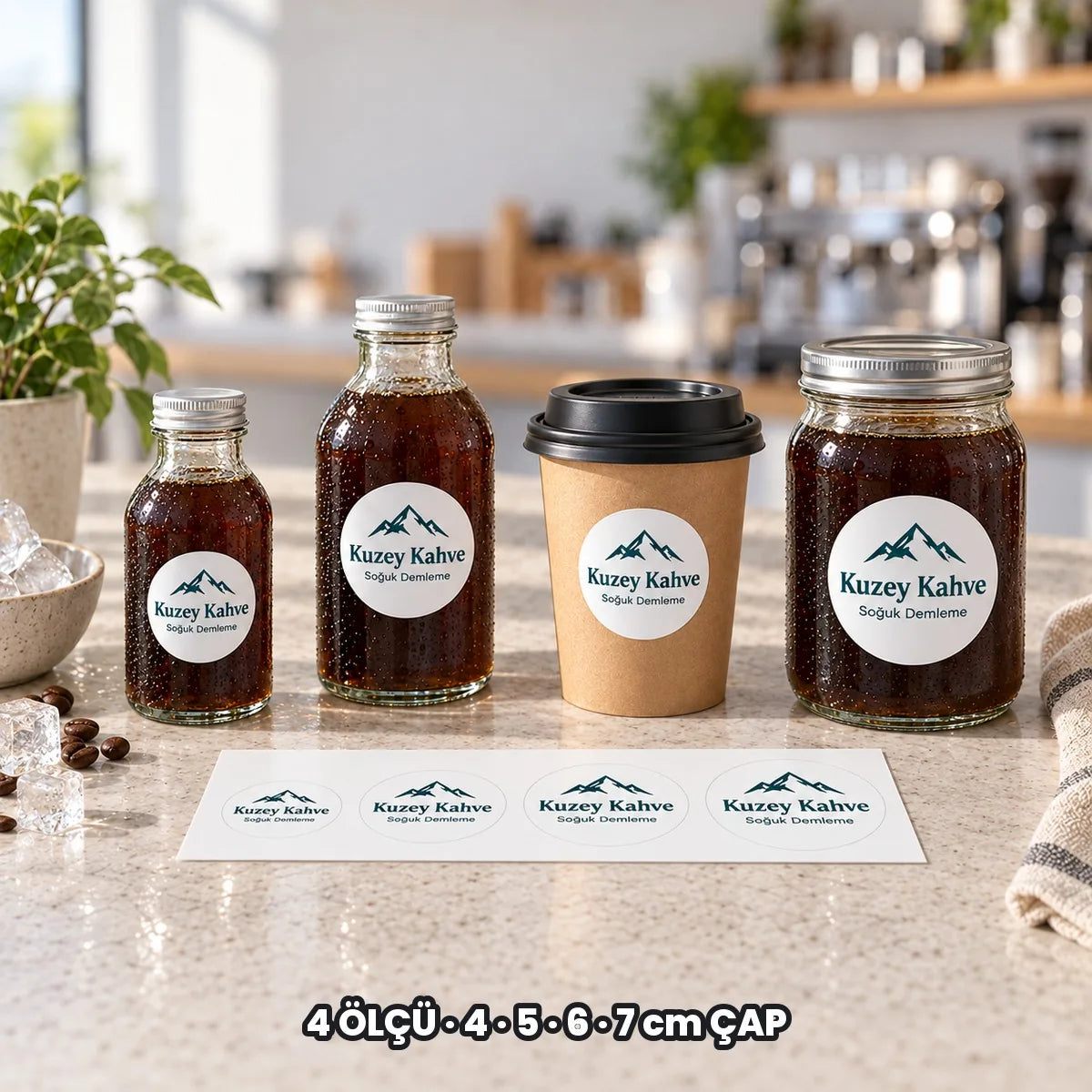 Yuvarlak sticker ölçüleri: 4, 5, 6 ve 7 cm çap dört farklı üründe