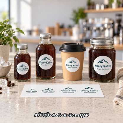 Yuvarlak sticker ölçüleri: 4, 5, 6 ve 7 cm çap dört farklı üründe